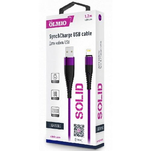 USB кабель OLMIO Solid USB 2.0 - lightning 8 pin 1.2m Indigo фото 